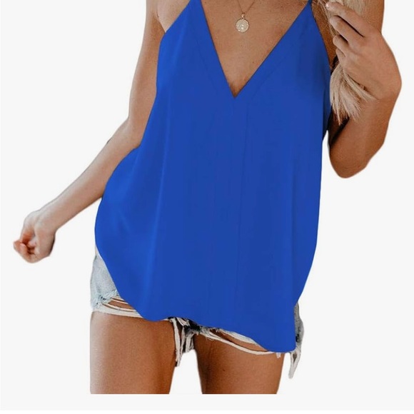 FOROLAV Women's V Neck Tank Tops Chiffon Cami with Adjustable Spaghetti Straps - Picture 2 of 9